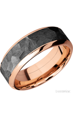 8 mm wide/High Bevel/14K Rose Gold band with one 5 mm Centered inlay of Zirconium.