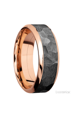 8 mm wide/High Bevel/14K Rose Gold band with one 5 mm Centered inlay of Zirconium.