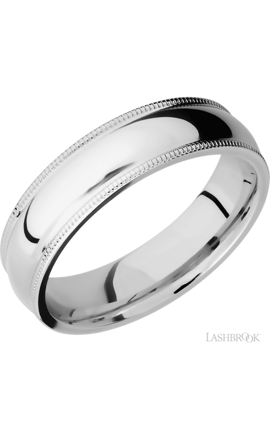 6 mm wide Domed Milgrain Edges 14K White Gold band.