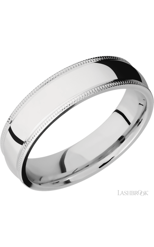 6 mm wide Domed Milgrain Edges 14K White Gold band.
