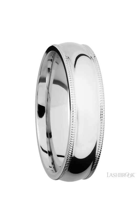 6 mm wide Domed Milgrain Edges 14K White Gold band.