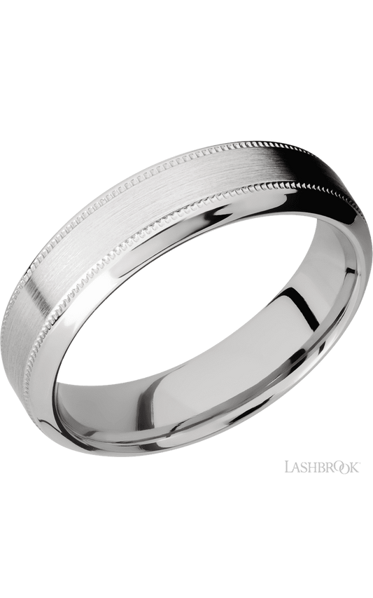 6 mm wide High Bevel Milgrain 14K White Gold band.
