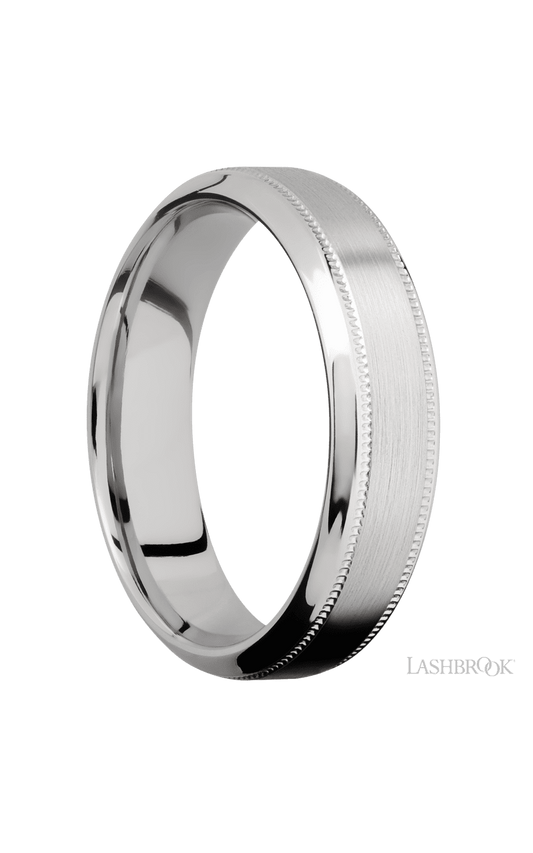 6 mm wide High Bevel Milgrain 14K White Gold band.