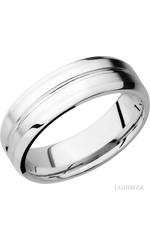 7 mm wide Beveled with Center Accent Groove 14K White Gold band.