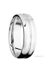 7 mm wide Beveled with Center Accent Groove 14K White Gold band.