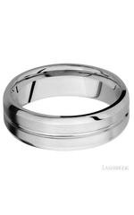 7 mm wide Beveled with Center Accent Groove 14K White Gold band.
