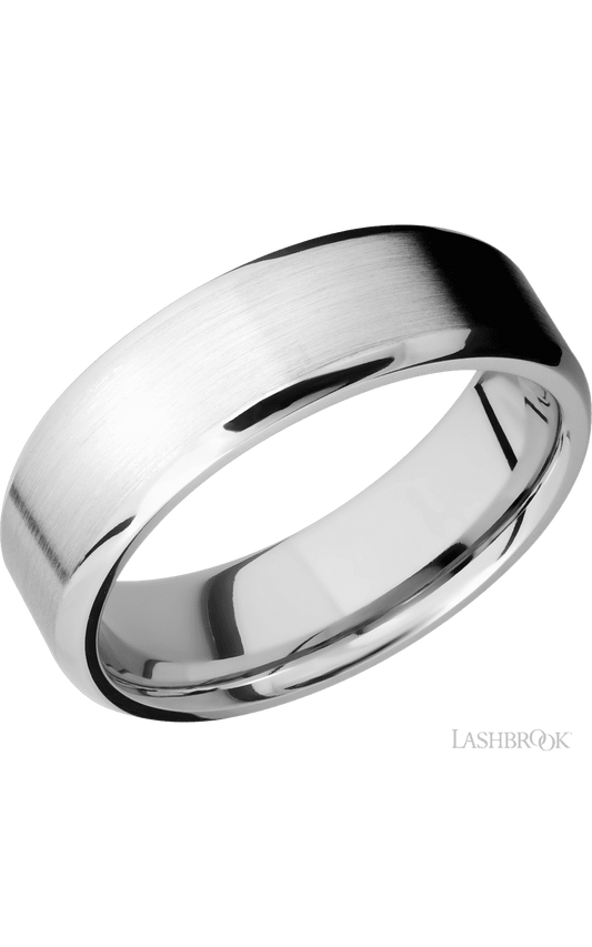 7 mm wide Beveled 14K White Gold band.