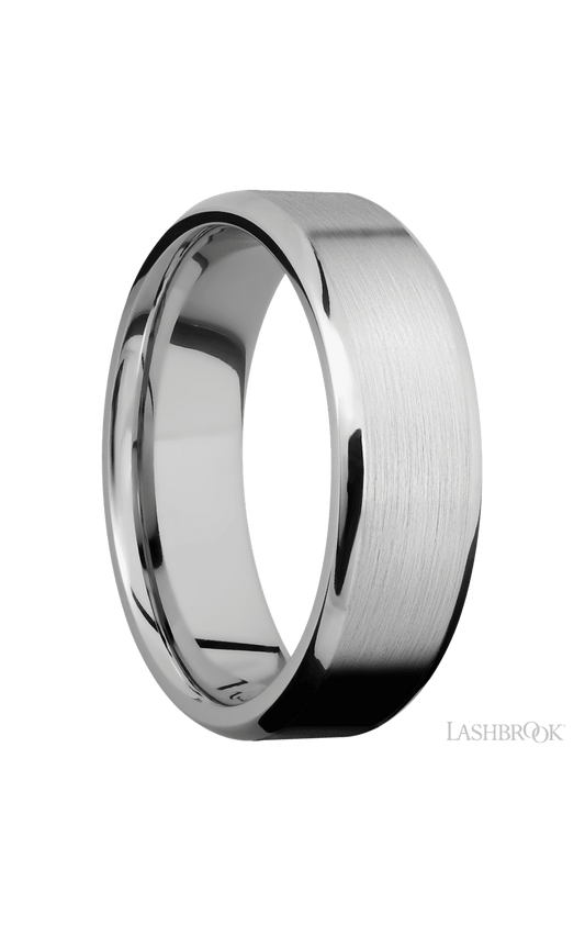 7 mm wide Beveled 14K White Gold band.