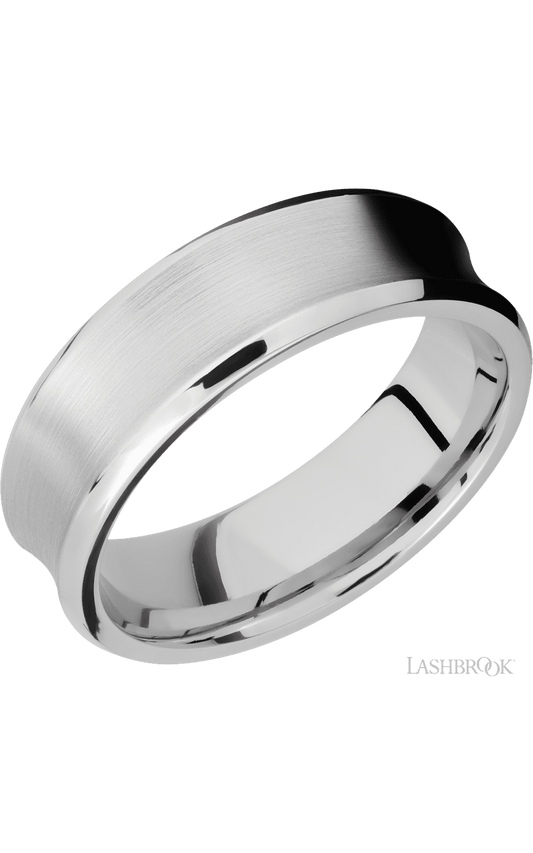 7 mm wide Concave Bevel 14K White Gold band.