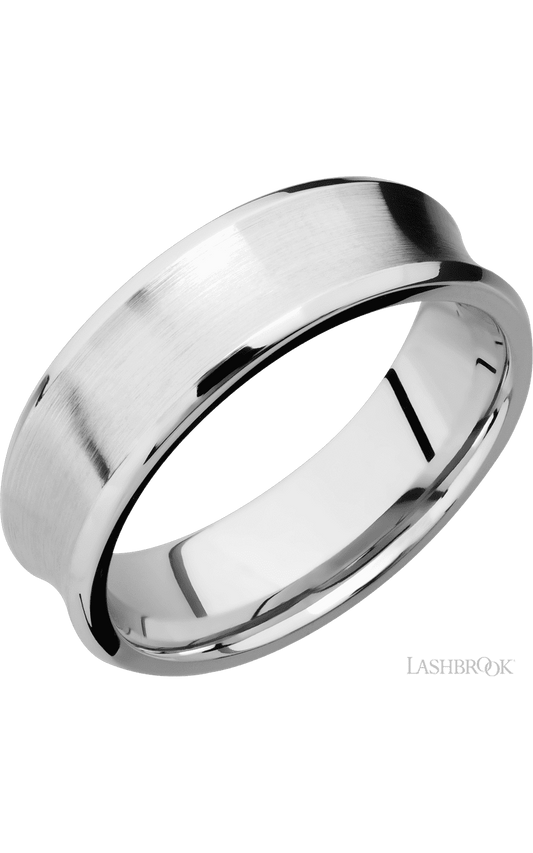 7 mm wide Concave Bevel 14K White Gold band.