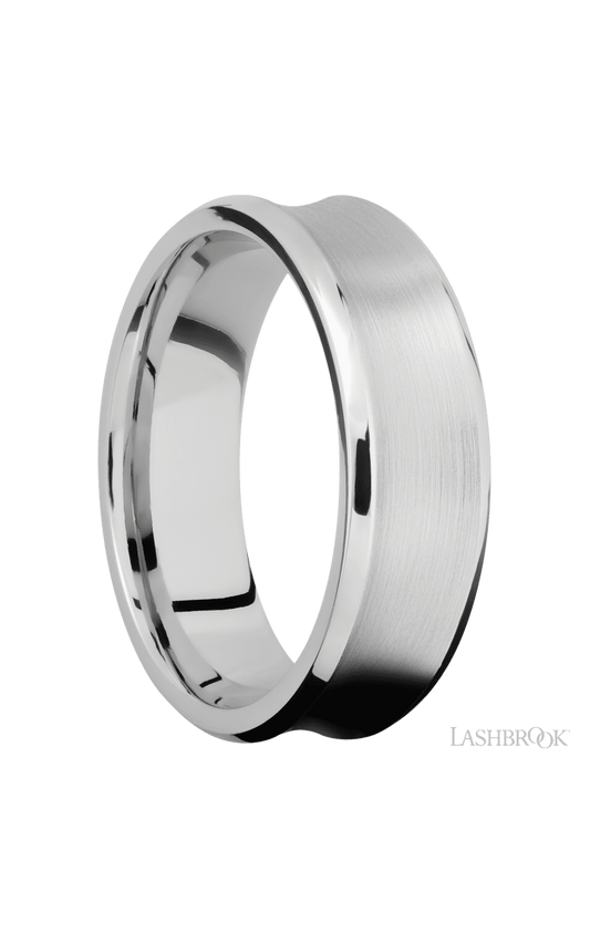 7 mm wide Concave Bevel 14K White Gold band.