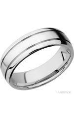 7 mm wide Domed with two accent grooves 14K White Gold band.