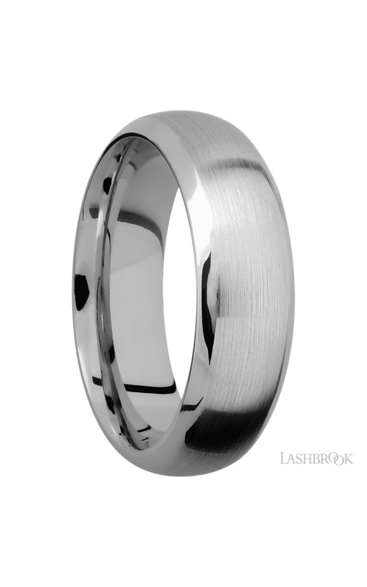 7 mm wide Domed Bevel 14K White Gold band.