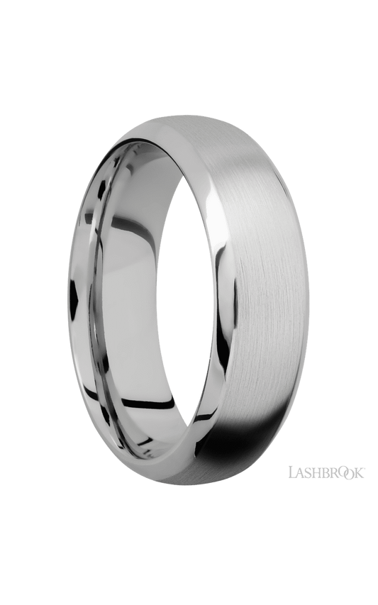 7 mm wide Domed Bevel 14K White Gold band.