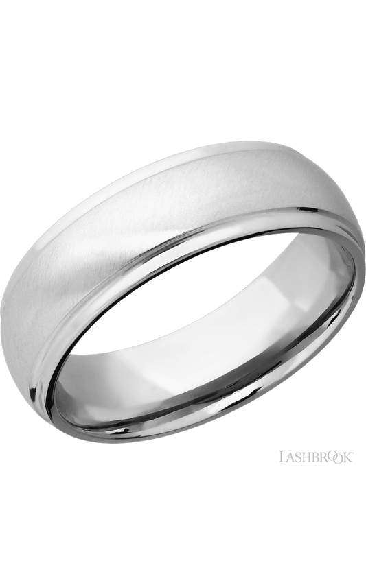 7 mm wide Domed Stepped Down Edges 14K White Gold band.