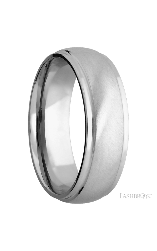 7 mm wide Domed Stepped Down Edges 14K White Gold band.