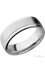 7 mm wide Flat Stepped Edges Milgrain 14K White Gold band.