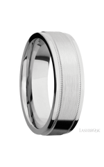 7 mm wide Flat Stepped Edges Milgrain 14K White Gold band.