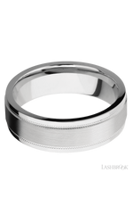 7 mm wide Flat Stepped Edges Milgrain 14K White Gold band.