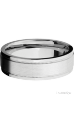 7 mm wide Flat Stepped Edges Milgrain 14K White Gold band.