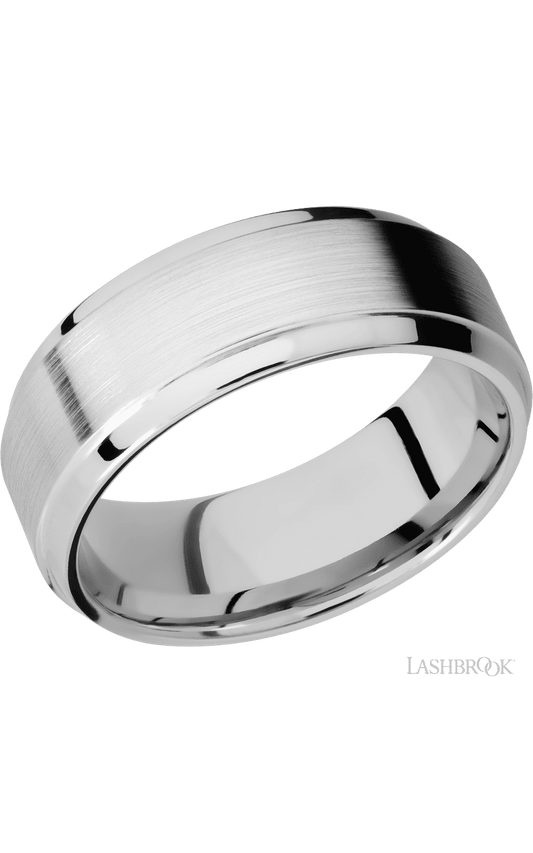 8 mm wide Stepped Bevel 14K White Gold band.