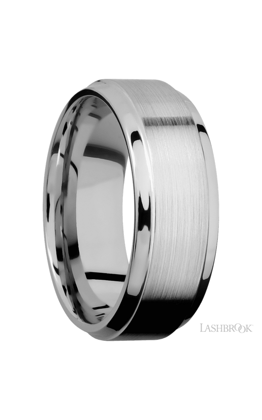 8 mm wide Stepped Bevel 14K White Gold band.