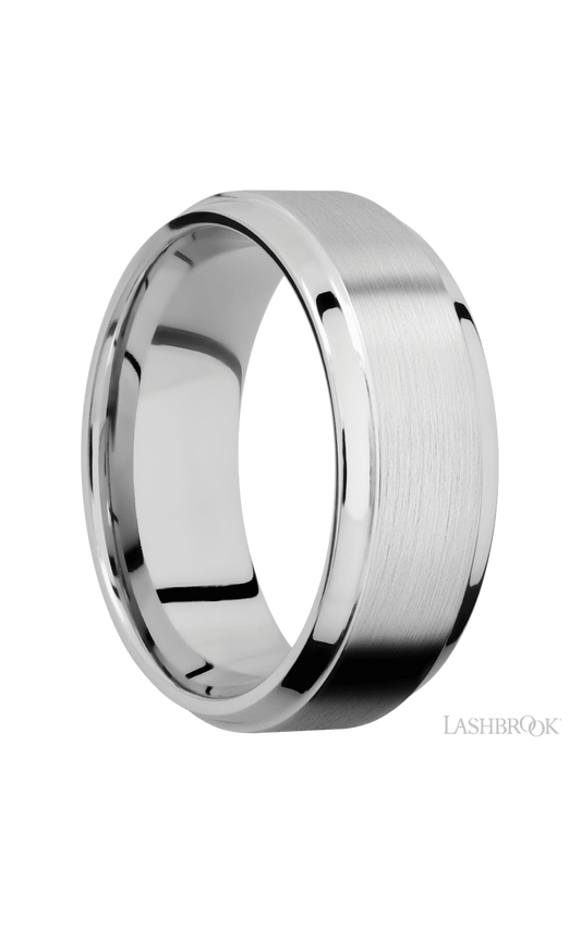 8 mm wide Stepped Bevel 14K White Gold band.