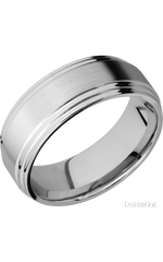 8 mm wide Flat Double Stepped Edges 14K White Gold band.