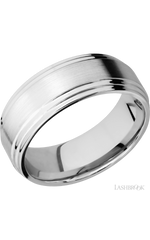 8 mm wide Flat Double Stepped Edges 14K White Gold band.