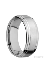 8 mm wide Flat Double Stepped Edges 14K White Gold band.