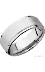8 mm wide Flat Grooved Edges 14K White Gold band.