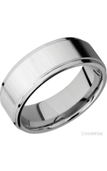 8 mm wide Flat Grooved Edges 14K White Gold band.