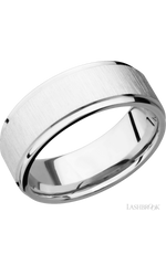 8 mm wide Flat Grooved Edges 14K White Gold band.