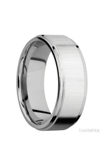 8 mm wide Flat Grooved Edges 14K White Gold band.