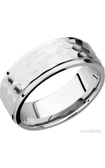 8 mm wide Flat Grooved Edges 14K White Gold band.