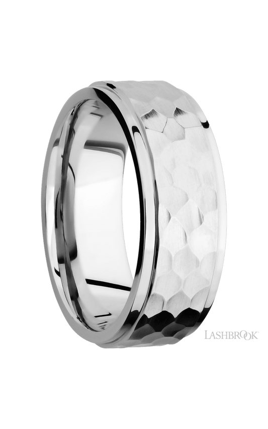 8 mm wide Flat Grooved Edges 14K White Gold band.