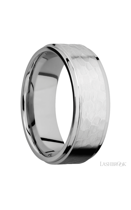 8 mm wide Flat Grooved Edges 14K White Gold band.
