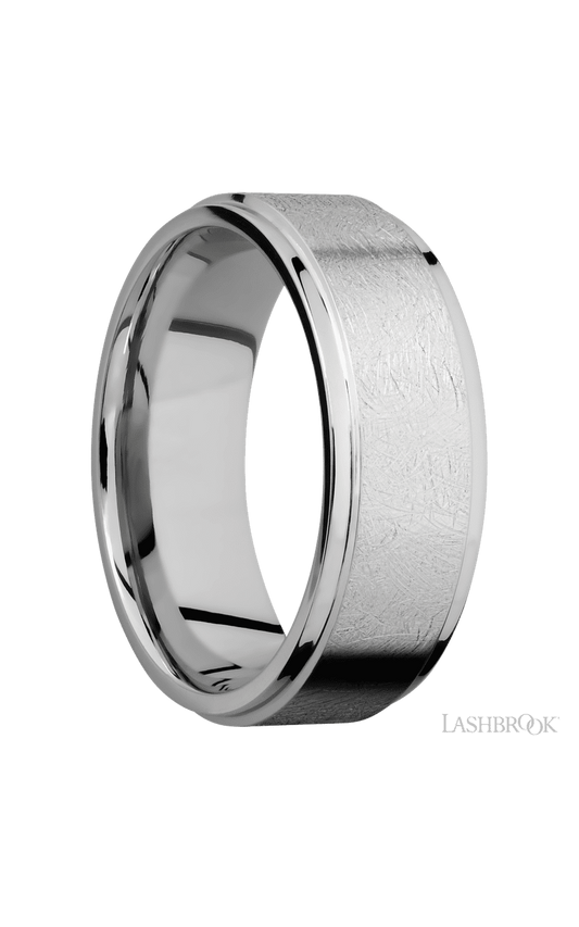 8 mm wide Flat Grooved Edges 14K White Gold band.
