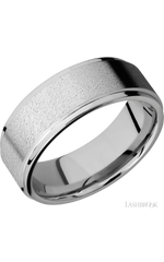 8 mm wide Flat Grooved Edges 14K White Gold band.