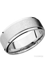 8 mm wide Flat Grooved Edges 14K White Gold band.