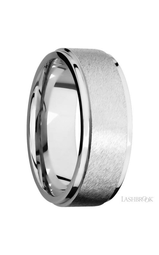 8 mm wide Flat Grooved Edges 14K White Gold band.