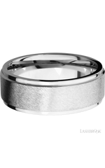 8 mm wide Flat Grooved Edges 14K White Gold band.