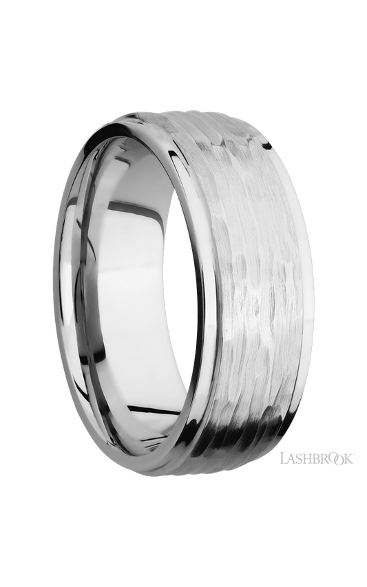 8 mm wide Flat Grooved Edges 14K White Gold band.