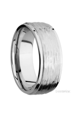 8 mm wide Flat Grooved Edges 14K White Gold band.