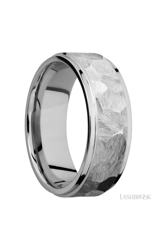 8 mm wide Flat Grooved Edges 14K White Gold band.