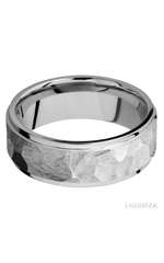 8 mm wide Flat Grooved Edges 14K White Gold band.