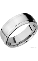 8 mm wide Flat Wide Grooved Edges 14K White Gold band.
