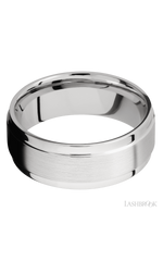 8 mm wide Flat Wide Grooved Edges 14K White Gold band.