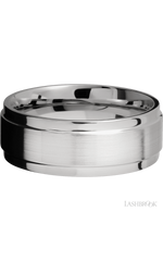 8 mm wide Flat Wide Grooved Edges 14K White Gold band.