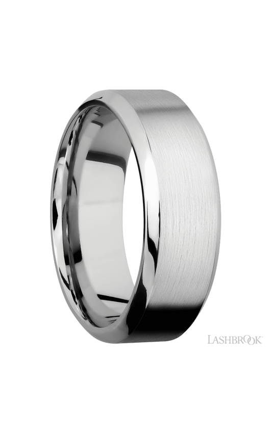 8 mm wide High Bevel 14K White Gold band.
